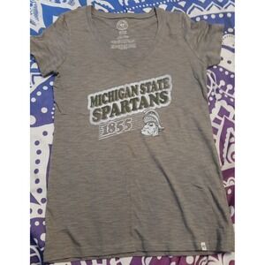 NEW 47 Brand Women's Vintage Look V Neck NCAA Michigan State Spartans Tee, M